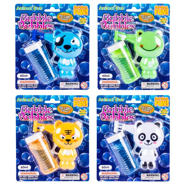 Bubble Gun Manual Animal Design With 60ml Solution 4 Assorted Colours/Designs