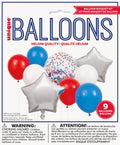 Balloon Bouquet Kit - Silver, Red & Blue - 9 Balloons