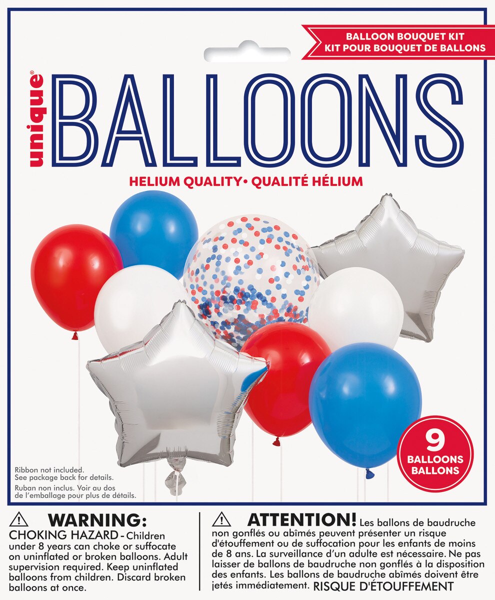 Balloon Bouquet Kit - Silver, Red & Blue - 9 Balloons