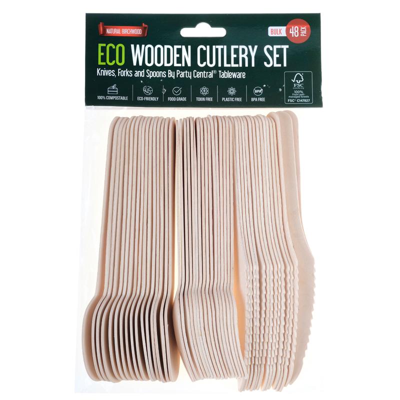 Eco-Friendly Wooden Mixed Cutlery Set - Includes Knife, Spoon, Fork