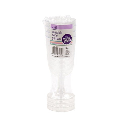 Glass Wine Clear Plastic Pk4