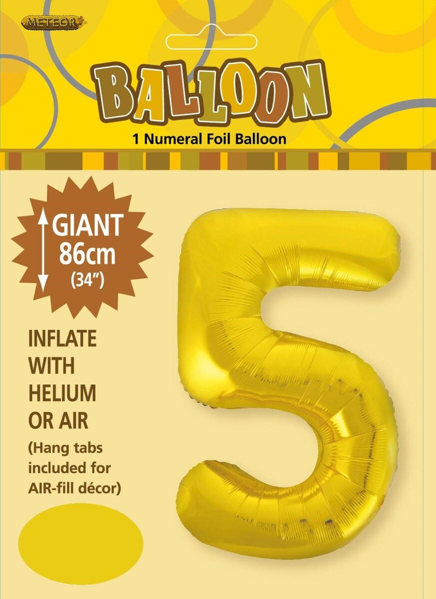 Gold 5 Numeral Foil Balloon 86cm