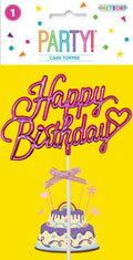 Pink Happy Birthday Cake Topper with Bow