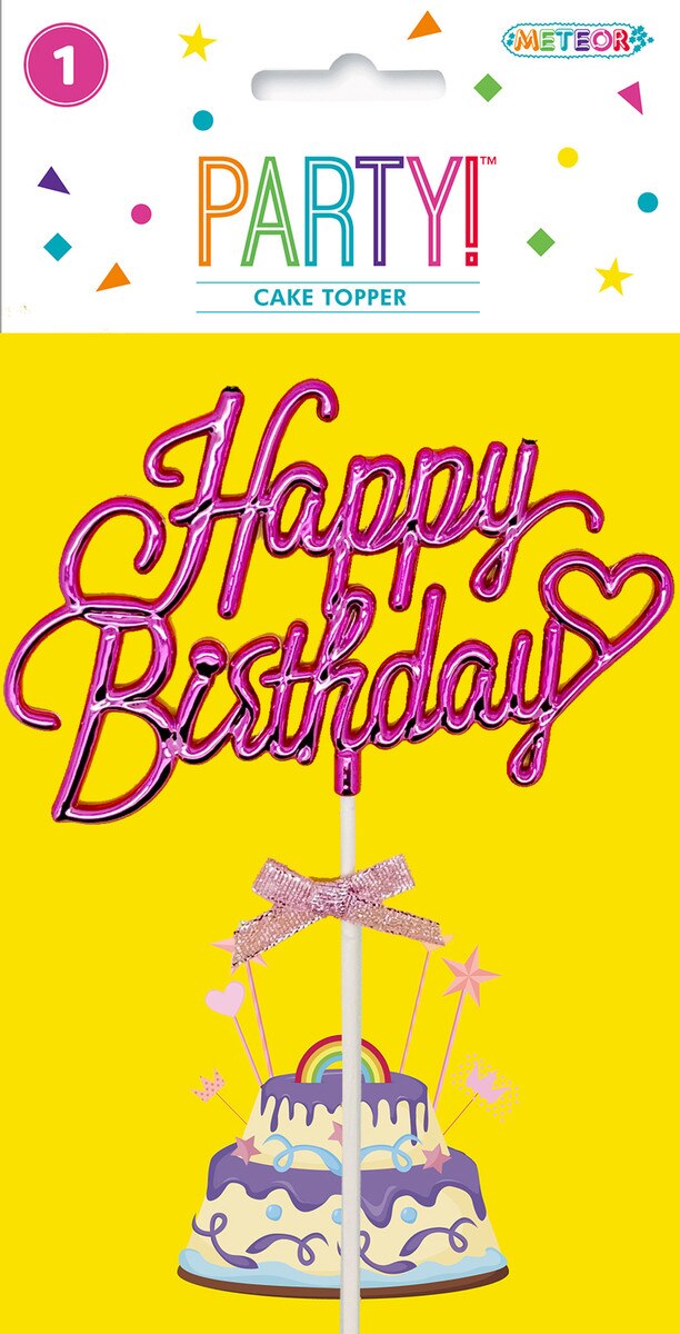 Pink Happy Birthday Cake Topper with Bow