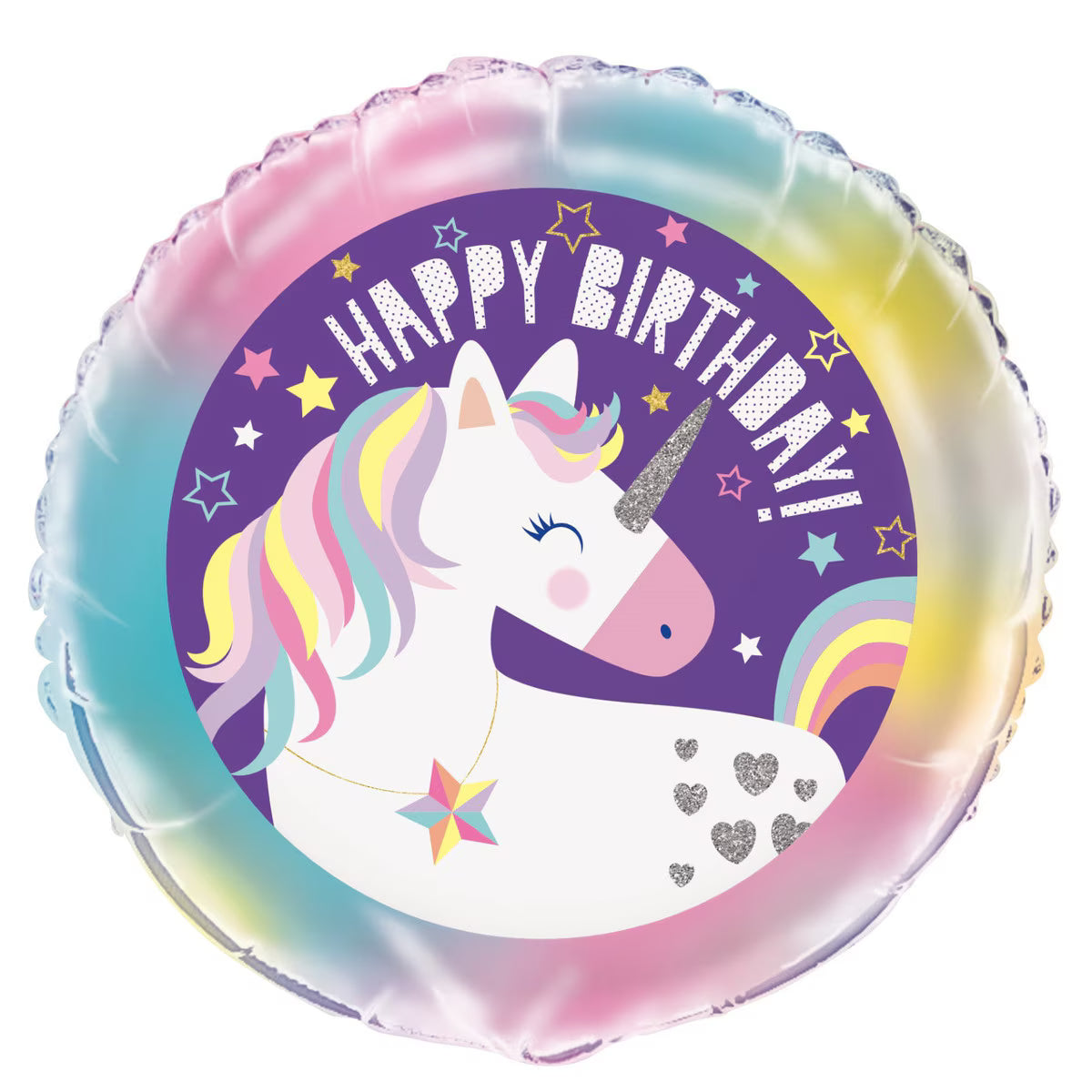 Unicorn Party Happy Birthday 45cm  Foil Balloon Packaged